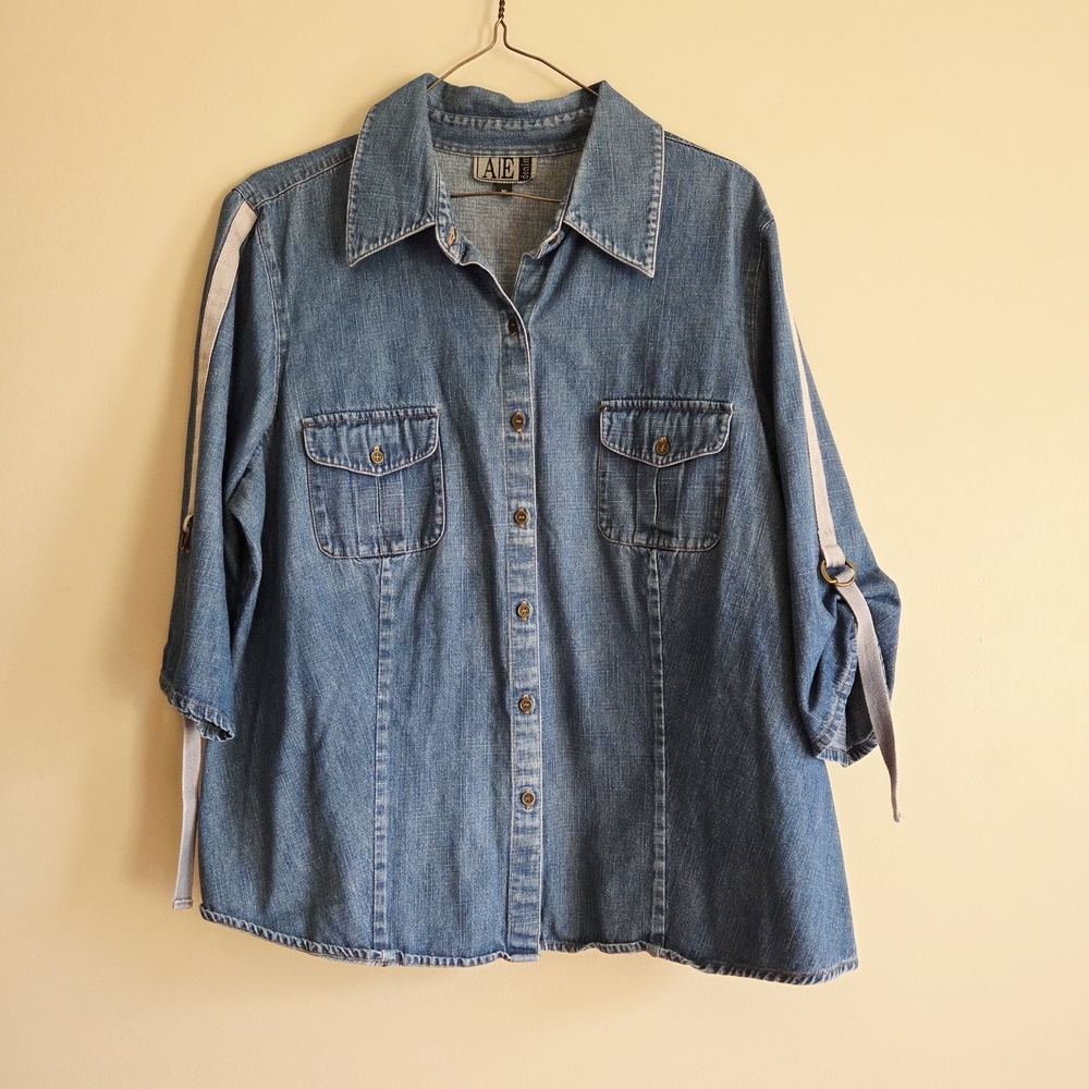 *3 for $30* Vintage Blue Denim Buttondown Shirt with Rolled Sleeves